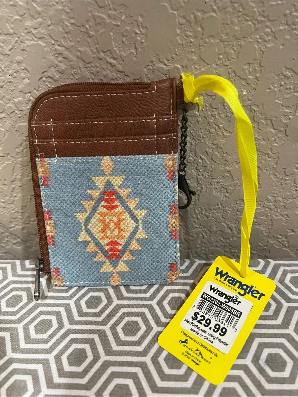 Wrangler Blue and Brown Aztec Zip Cardholder